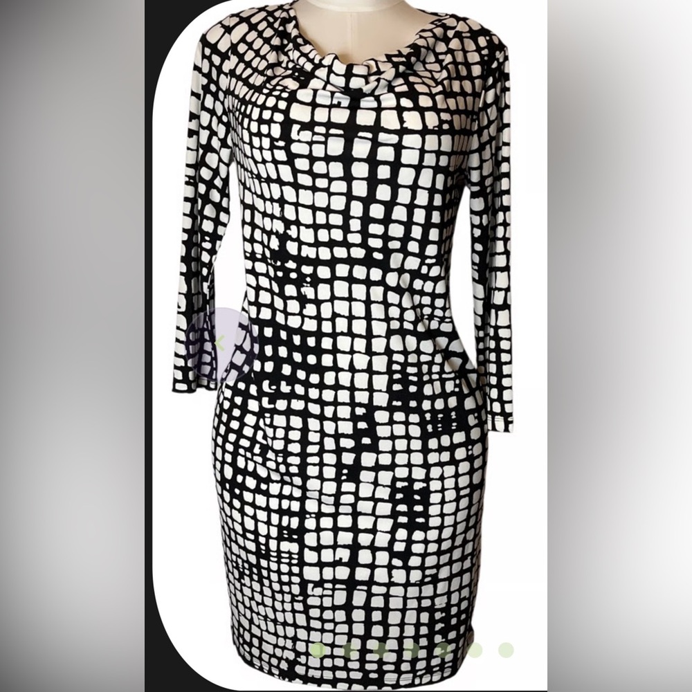 Bold & Classic – Jones New York Checkered Dress Size L | Elegant Black Pattern